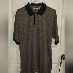Men's Polo Shirt with Geometric Pattern - Black and Brown